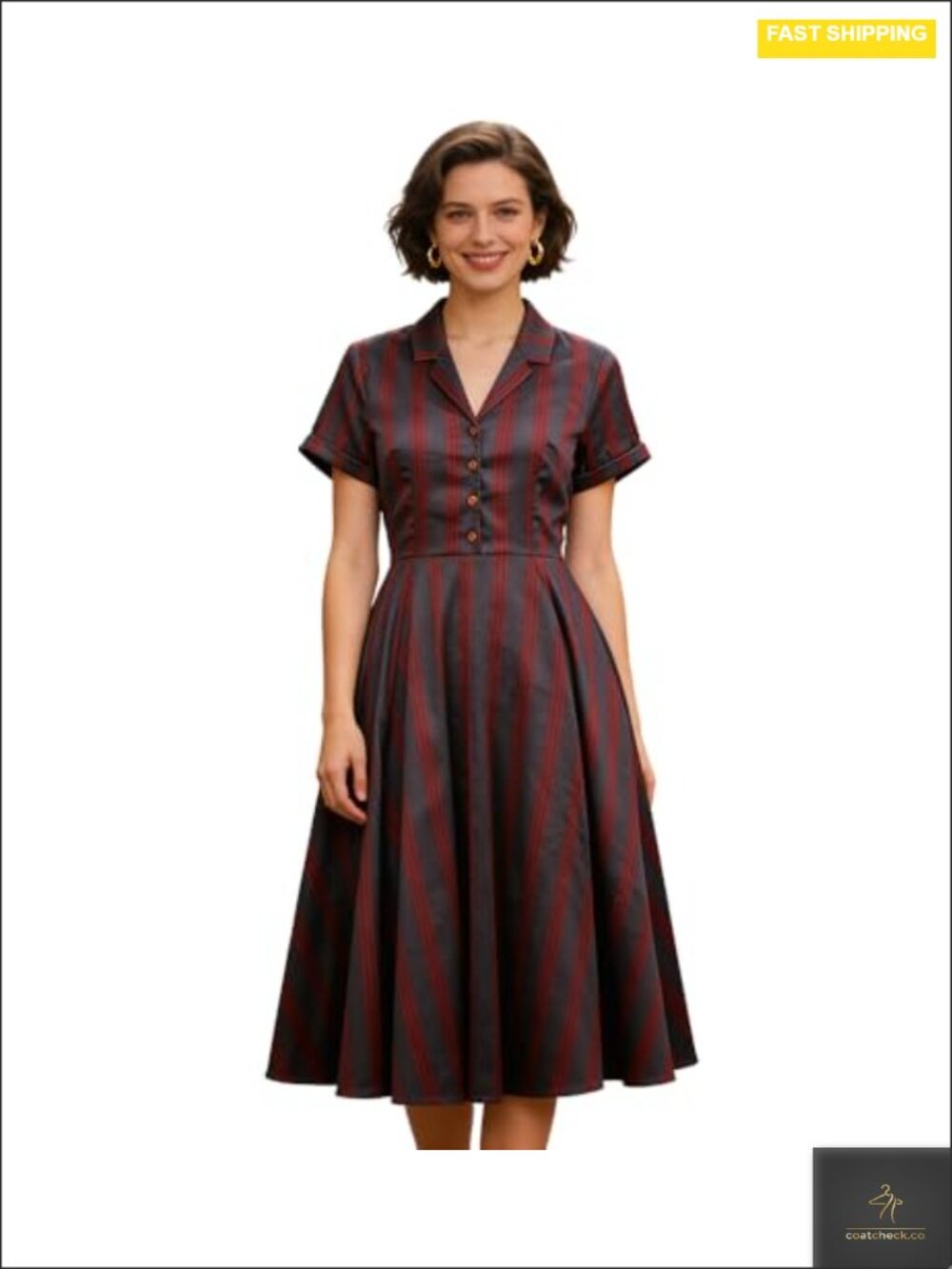Cape Collar Short Sleeve A-Line Swing Dress with Pockets